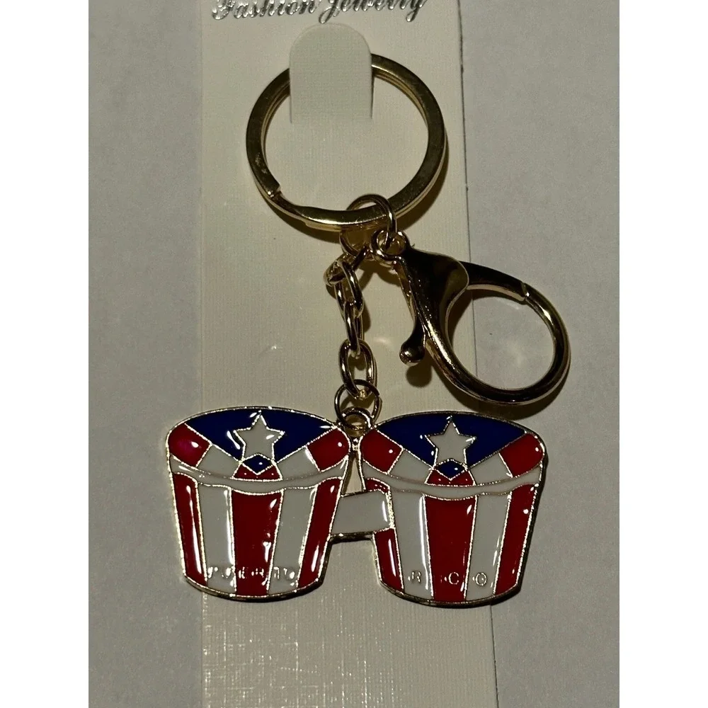 Puerto Rico Flag Keychain Variety Enamel Coqui Bongo Island Souvenir Multicolor